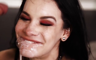Eden Sin gets her mouth fully filled with dirty jizz